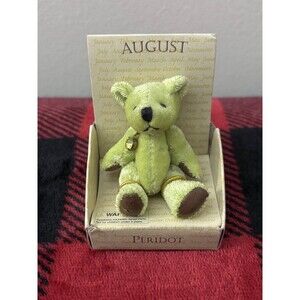 Vintage Russ Berrie & Co. Peridot August Birthstone Birthday Teddy Bear 3" Green